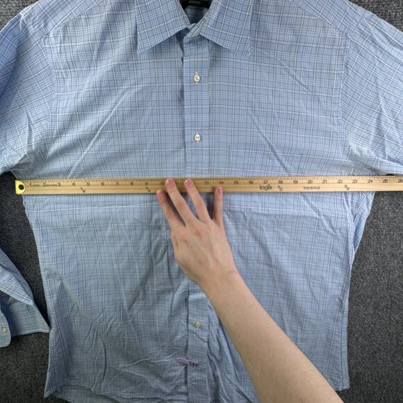 Gitman Bros For Fashion Post Louisville Blue White Plaid 16.5 34 Button Up Shirt - Picture 5 of 14